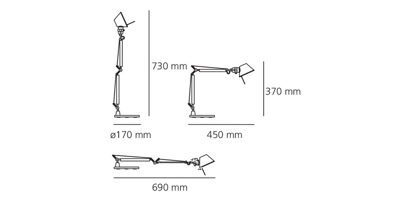 Medidas del producto Lámpara sobremesa Tolomeo micro mate