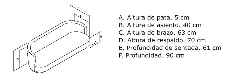Medidas del producto Sofá Flow | Estructura recta