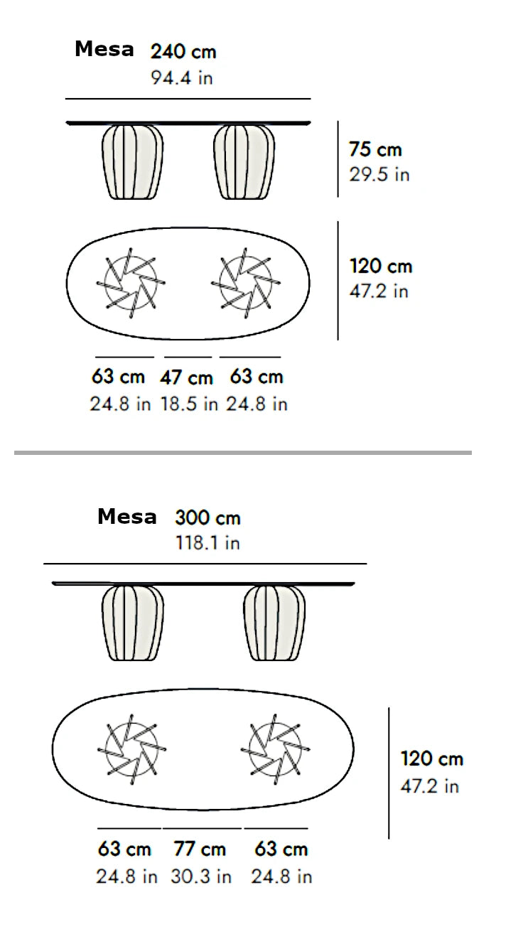 Medidas del producto Mesa Coral ovalada