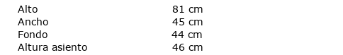 Medidas del producto Silla 01