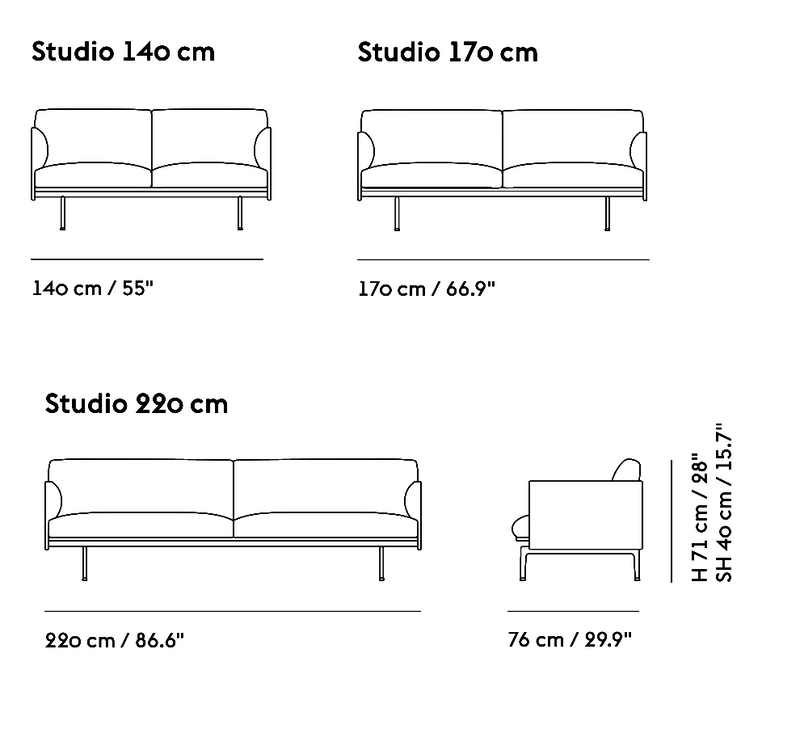 Medidas del producto Sofá Outline Studio - Fondo 76 cm