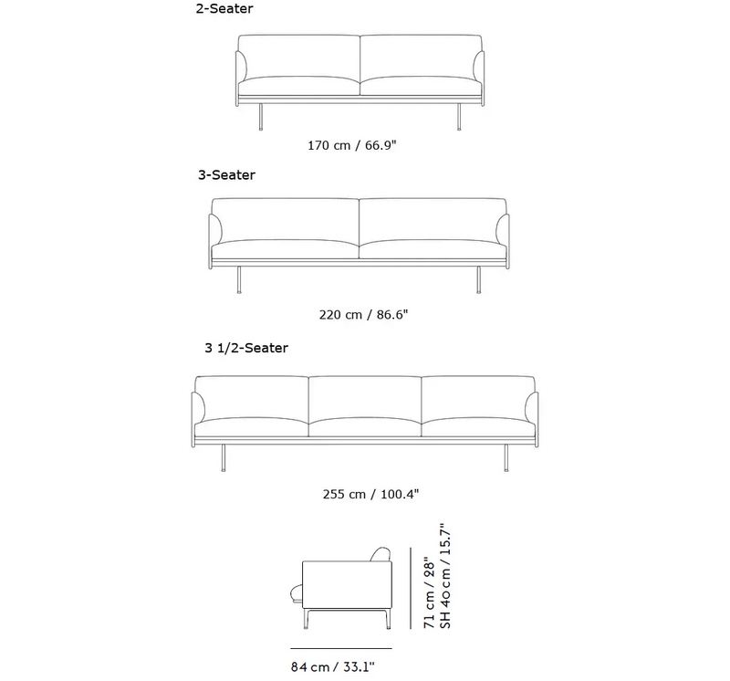Medidas del producto Sofá Outline - Fondo 84 cm