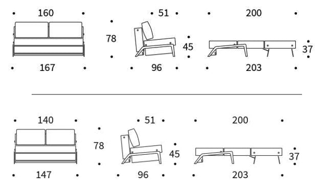 Medidas del producto Sofá cama Cubed Aluminum