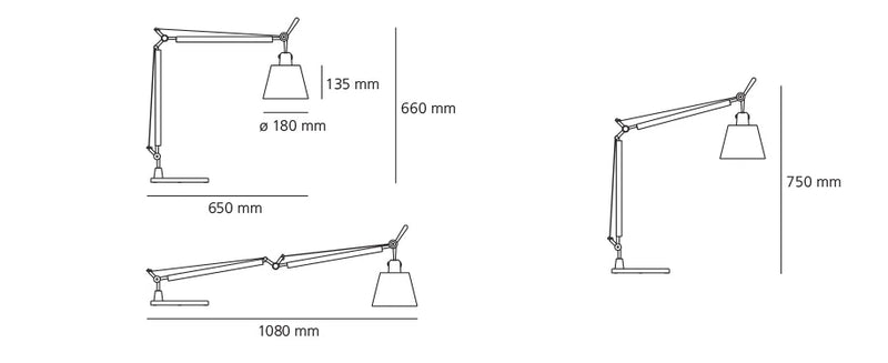 Medidas del producto Lámpara sobremesa Tolomeo Basculante