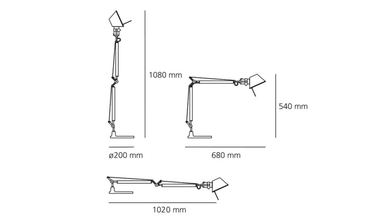 Medidas del producto Lámpara sobremesa Tolomeo mini