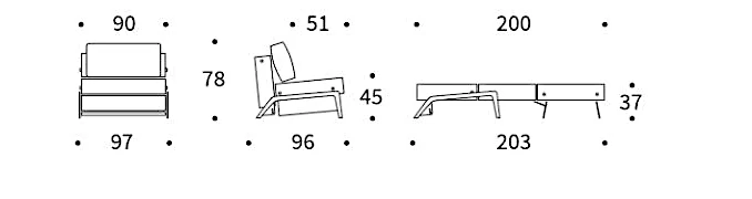 Medidas del producto Sillón cama Cubed Aluminum