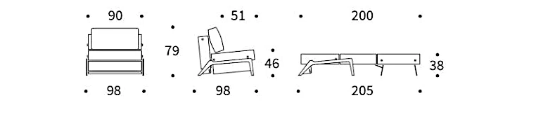 Medidas del producto Sillón cama Cubed Oak
