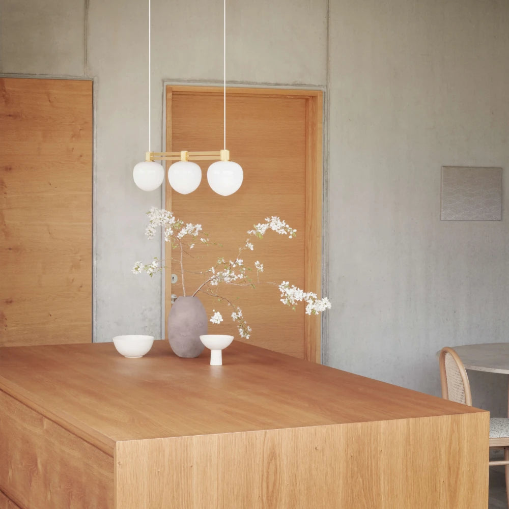 Lámpara colgante alargada de tres luces para mesa de comedor