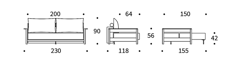 Medidas del producto Sofá cama Malloy Roble