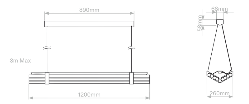 Medidas del producto Colgante horizontal Seagull 1200