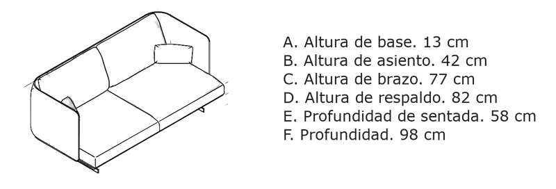 Medidas del producto Sofá Serene | Brazo alto