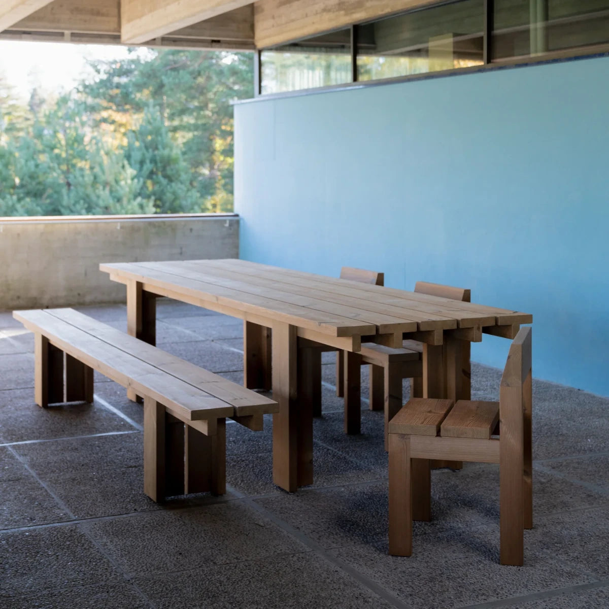 Silla de madera maciza con respaldo para terraza