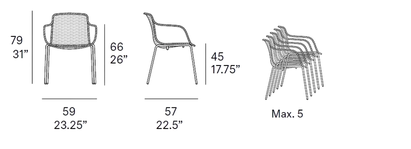 Medidas del producto Silla con brazos de exterior Lapala