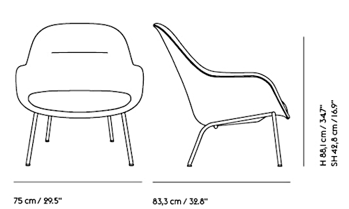 Medidas del producto Sillón Fiber Lounge Tube Base