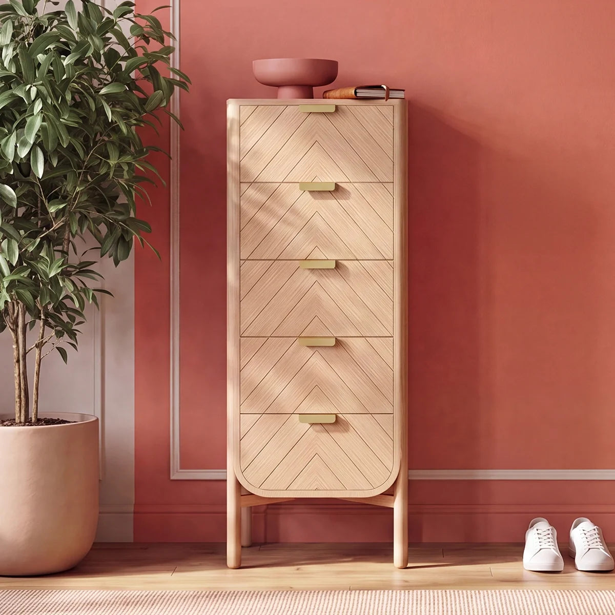 Sinfonier de diseño en madera natural con cinco cajones